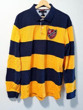 Tommy Hilfiger Crest Rugby Polo - Navy & Gold - XL Slim Fit